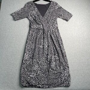 Fresh Produce Dress Women's XS Faux Wrap Gray V Neck Animal All Over Print